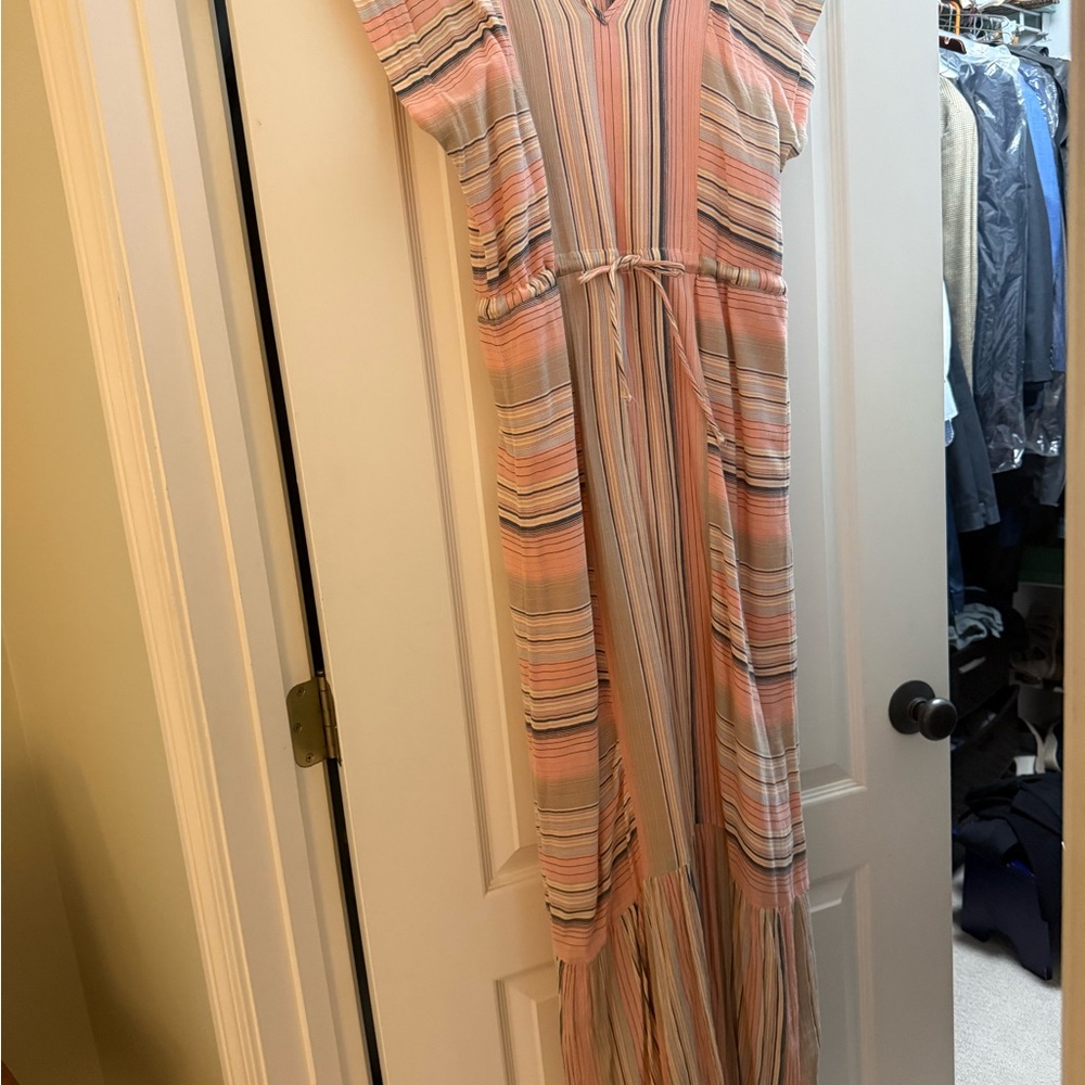 Caslon Peach and Navy Striped V-Neck Maxi Dress